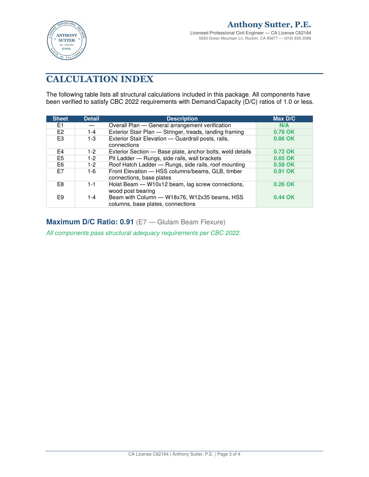 Harper Clubhouse Design Criteria showing codes, seismic parameters, and load requirements