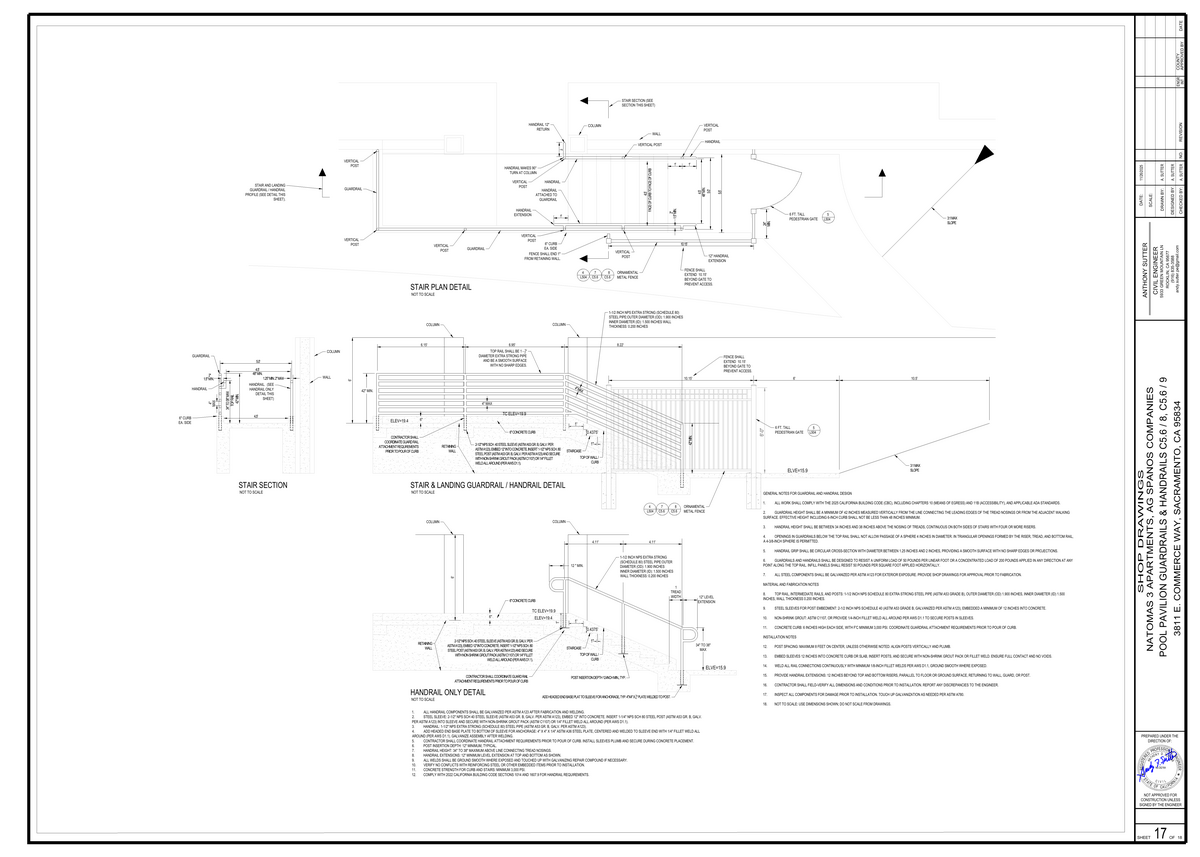 Natomas 3 Pool Pavilion Guardrails and Handrails Detail