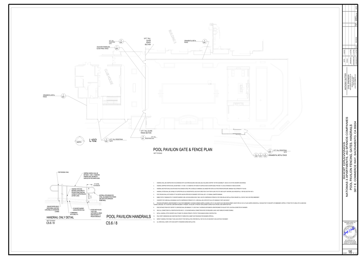 Natomas 3 Pool Pavilion Fencing and Gates Plan
